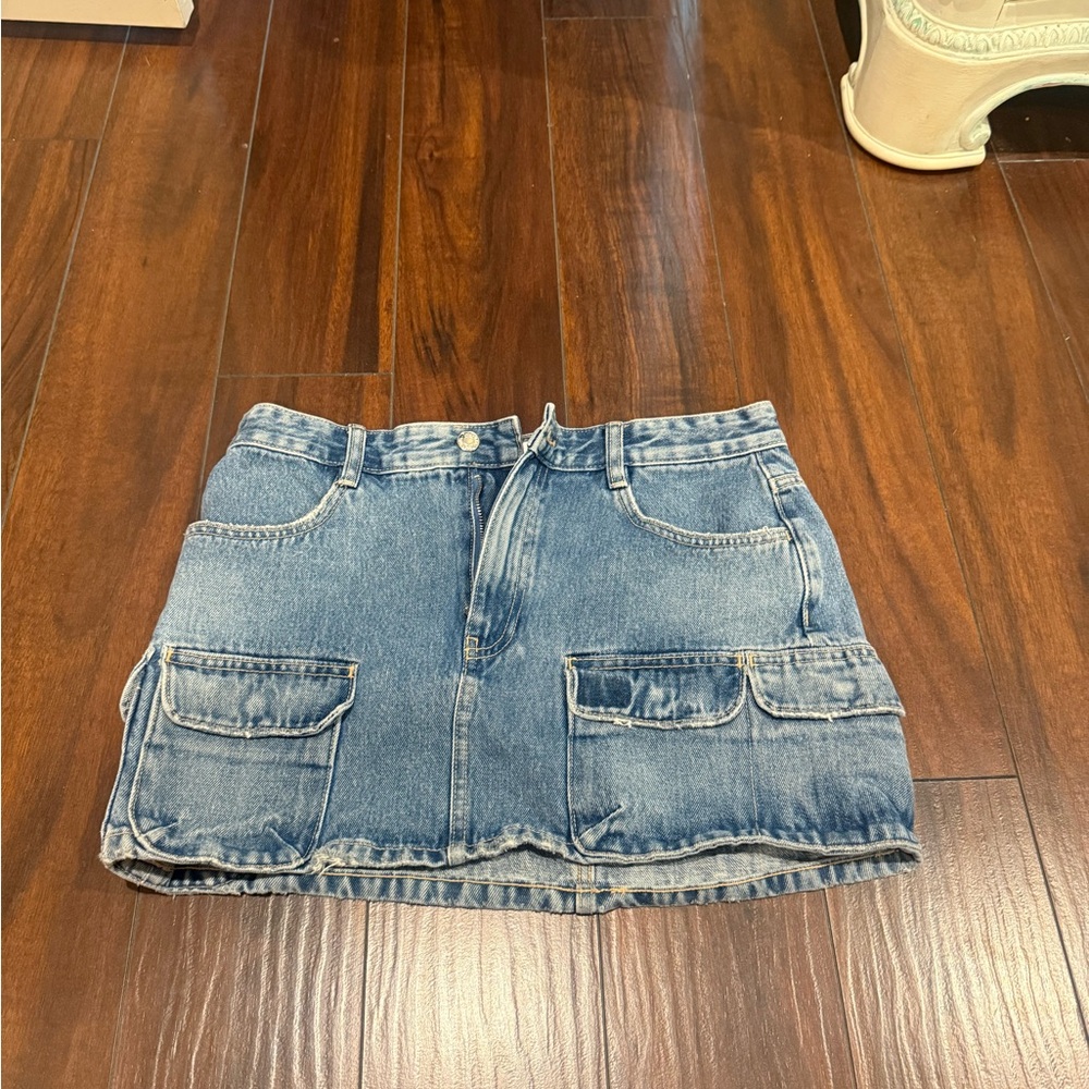 Zara Blue Denim Mini Skirt with Pockets